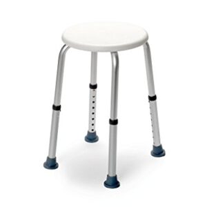 Drive Medical Duschhocker Dino in Weiß, höhenverstellbar mit rutschfesten Gummifüßen und strukturierter Sitzfläche.