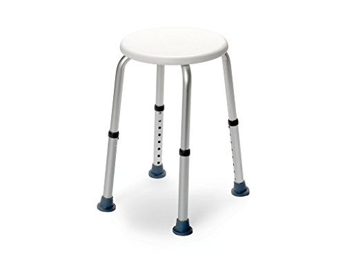 Drive Medical Duschhocker Dino in Weiß, höhenverstellbar mit rutschfesten Gummifüßen und strukturierter Sitzfläche.
