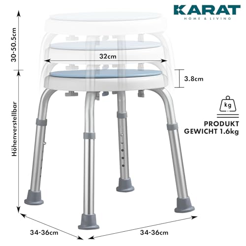 KARAT 360° drehbarer Duschhocker – höhenverstellbar & rutschfest – bis 136 kg – Bild 3