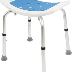 Höhenverstellbarer KARAT Duschhocker aus HDPE-Kunststoff mit Aluminiumgestell, rutschfesten Gummifüßen und Griffen, belastbar bis 136 kg.