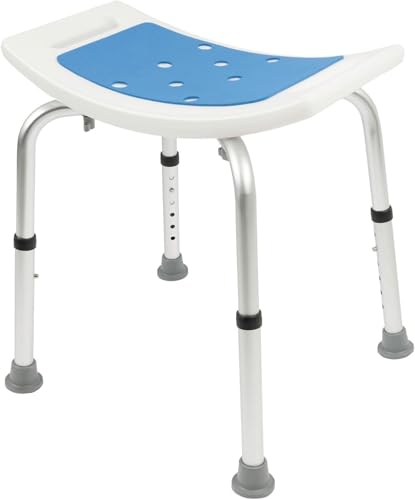 Höhenverstellbarer KARAT Duschhocker aus HDPE-Kunststoff mit Aluminiumgestell, rutschfesten Gummifüßen und Griffen, belastbar bis 136 kg.