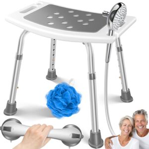 KESSER® höhenverstellbarer Duschhocker in Weiß/Grau mit Anti-Rutsch-Matte, Saugnapf-Fußstütze und Brausehalterung, belastbar bis 136 kg.