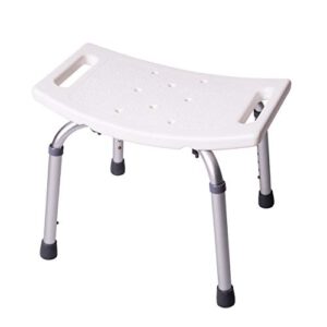 ONVAYA höhenverstellbarer Duschhocker in Weiß mit Aluminiumbeinen, rutschfester Sitzfläche und Haltegriffen.
