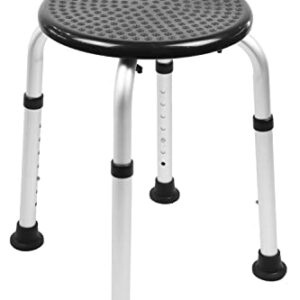 Runder PEPE Mobility Duschhocker in Schwarz mit höhenverstellbaren Aluminiumbeinen und rutschfesten Gummifüßen.