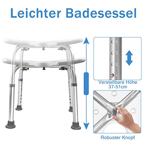 UISEBRT U-förmiger Duschhocker – höhenverstellbar 35–51 cm, rutschfest & stabil bis 135 kg – Bild 4