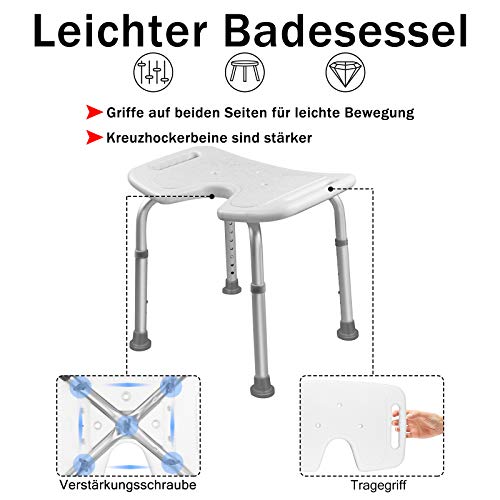 UISEBRT U-förmiger Duschhocker – höhenverstellbar 35–51 cm, rutschfest & stabil bis 135 kg – Bild 6