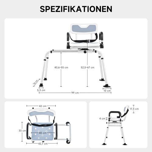 CO-Z 360° Drehbarer und Gleitbarer Duschhocker, 12-stufige Badewannen-Transferbank mit gleitbarem Duschstuhl für Senioren und Behinderte (Langer Rutsch-Dreh-Duschstuhl) – Bild 3