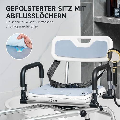 CO-Z 360° Drehbarer und Gleitbarer Duschhocker, 12-stufige Badewannen-Transferbank mit gleitbarem Duschstuhl für Senioren und Behinderte (Langer Rutsch-Dreh-Duschstuhl) – Bild 4