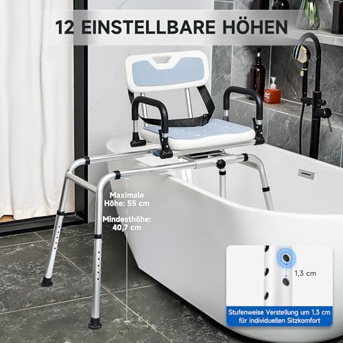 CO-Z 360° Drehbarer und Gleitbarer Duschhocker, 12-stufige Badewannen-Transferbank mit gleitbarem Duschstuhl für Senioren und Behinderte (Langer Rutsch-Dreh-Duschstuhl) – Bild 5