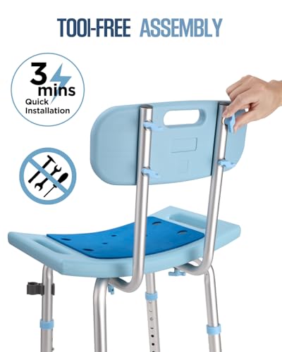 Duschhocker mit Abnehmbarer Rückenlehne, Duschstuhl für Senioren 150KG Belastbar, Höhenverstellbar 34-50cm, Aluminium Duschsitz, Badestuhl, Badehocker für Badewannen – Bild 5