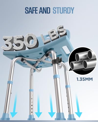 Duschhocker mit Abnehmbarer Rückenlehne, Duschstuhl für Senioren 150KG Belastbar, Höhenverstellbar 34-50cm, Aluminium Duschsitz, Badestuhl, Badehocker für Badewannen – Bild 6