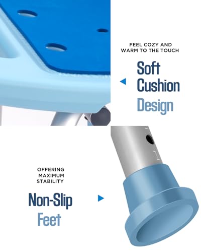 Duschhocker mit Abnehmbarer Rückenlehne, Duschstuhl für Senioren 150KG Belastbar, Höhenverstellbar 34-50cm, Aluminium Duschsitz, Badestuhl, Badehocker für Badewannen – Bild 8