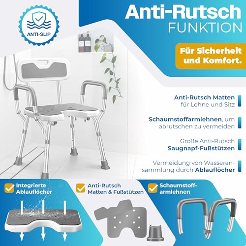 KESSER® Duschhocker mit Lehne für Senioren & Schwangere Duschsitz | Badhocker 150KG belastbar 6 Stufen 38-54cm höhenverstellbar | Duschhilfe Duschstuhl – Bild 5