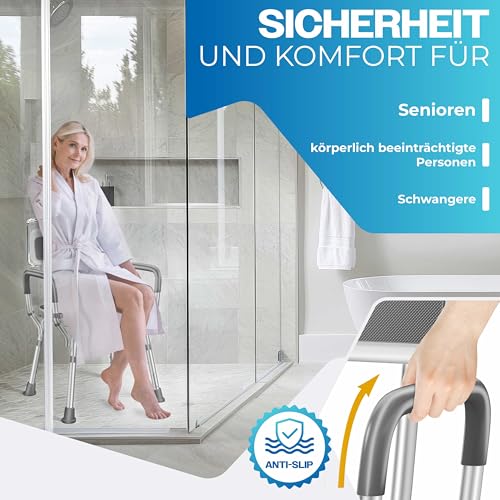KESSER® Duschhocker mit Lehne für Senioren & Schwangere Duschsitz | Badhocker 150KG belastbar 6 Stufen 38-54cm höhenverstellbar | Duschhilfe Duschstuhl – Bild 8