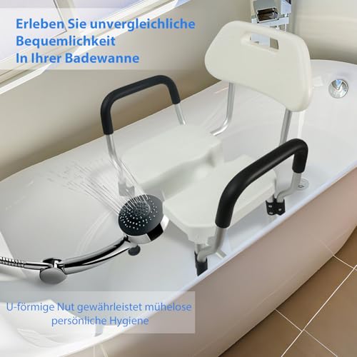 U-förmiger Duschstuhl mit Lehne für die Dusche, Robuste Dreifach-Stangen-Basisverstärkung mit Arm- und Rückenlehne für Senioren und Menschen mit Behinderung, höhenverstellbar, müheloser Silver – Bild 5