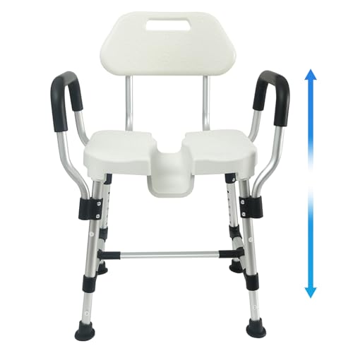 U-förmiger Duschstuhl mit Lehne für die Dusche, Robuste Dreifach-Stangen-Basisverstärkung mit Arm- und Rückenlehne für Senioren und Menschen mit Behinderung, höhenverstellbar, müheloser Silver