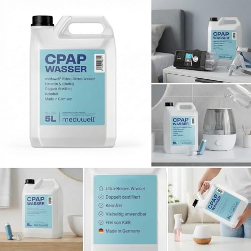 meduwell CPAP Wasser destilliert für Sauerstoffgerät – 5L Kanister für hygienische Atemtherapie – Bild 5