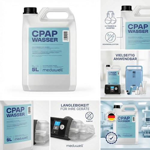 meduwell CPAP Wasser destilliert für Sauerstoffgerät – 5L Kanister für hygienische Atemtherapie – Bild 6