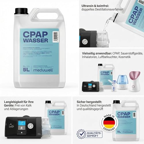 meduwell CPAP Wasser destilliert für Sauerstoffgerät – 5L Kanister für hygienische Atemtherapie – Bild 7
