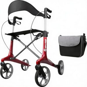 Carbon Rollator leicht faltbar mit Sitz rot